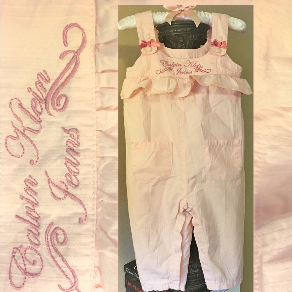 CALVIN KLEIN JEANS Baby Pink Ruffle Bottom Romper